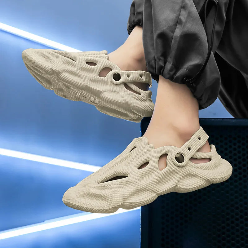 Litfun Summer Clogs Sandals For Men New Outdoor Soft Botton Beach Slippers Anti-slip EVA Garden Shoes Fashion Hollow Hole Shoes