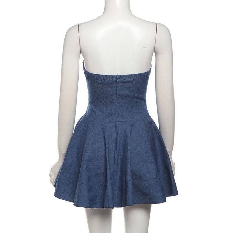 DongCMY 2026 Summer Women's New Bag Hip Sexy Mini Dress Women Solid Wrapped Chest Sleeveless Classic Imitation Denim Dress