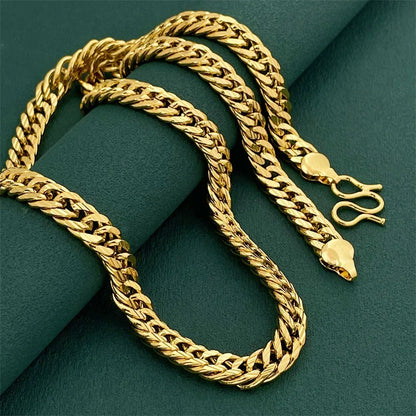 Bold Men's 24K 999 Real Gold Cuban Link Necklace, 10MM 60cm Sturdy Thick Chain, Timeless Masculinity