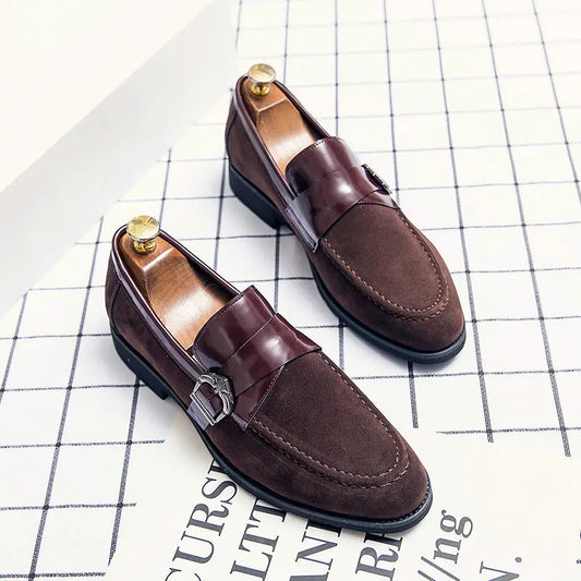 Suede Man Casual Shoe Flat Pointed Toe Office Loafers Height Increasing Leather Shoes For Men 2025 New Arrivals Luxury Sale