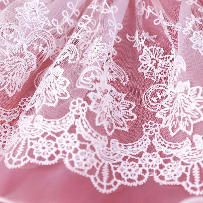 Flower Girl Wedding Dress Girls Princess Dress Tulle Lace Sleeveless Pleated Robe Bow Belt Formal Pageant Bridesmaid Cloth