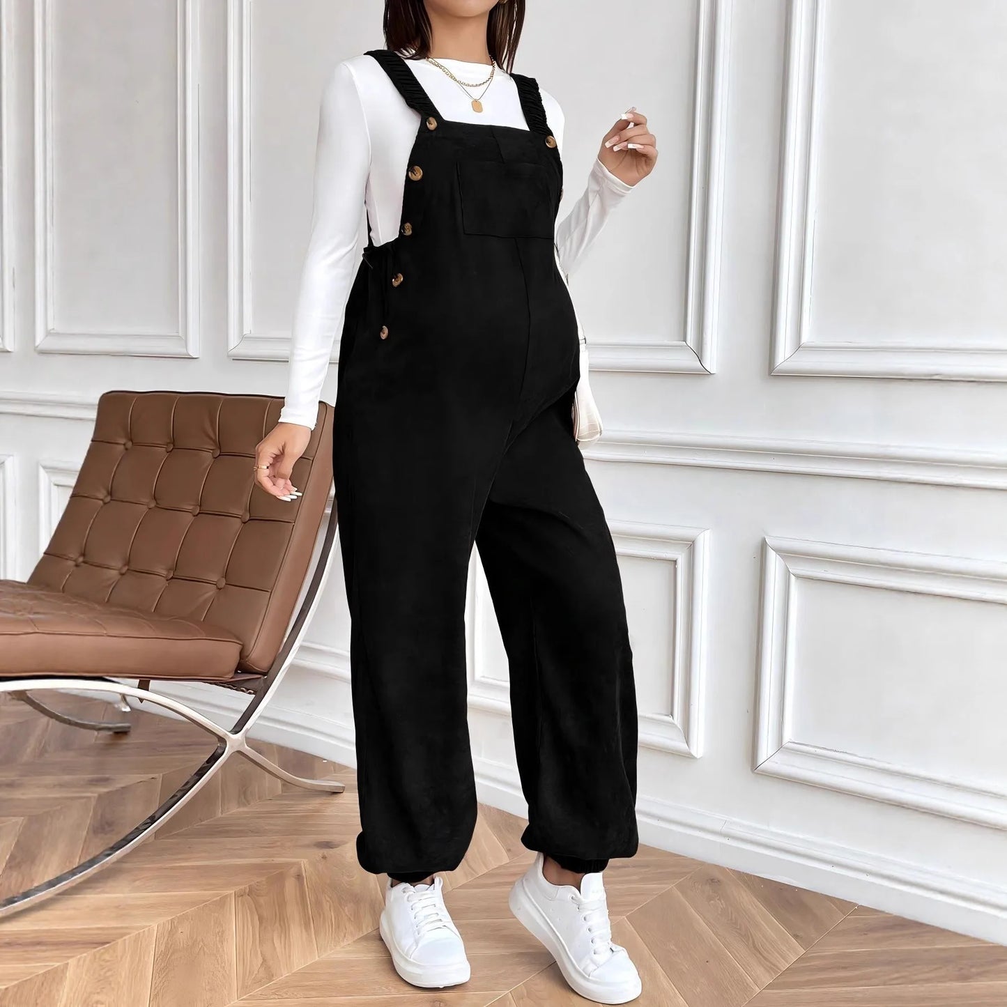 Maternity Clothes for Pregnant Women Pregnancy Clothing 2025 Autumn Winter Adjustable Waist Fashionable Loose Corduroy Overalls