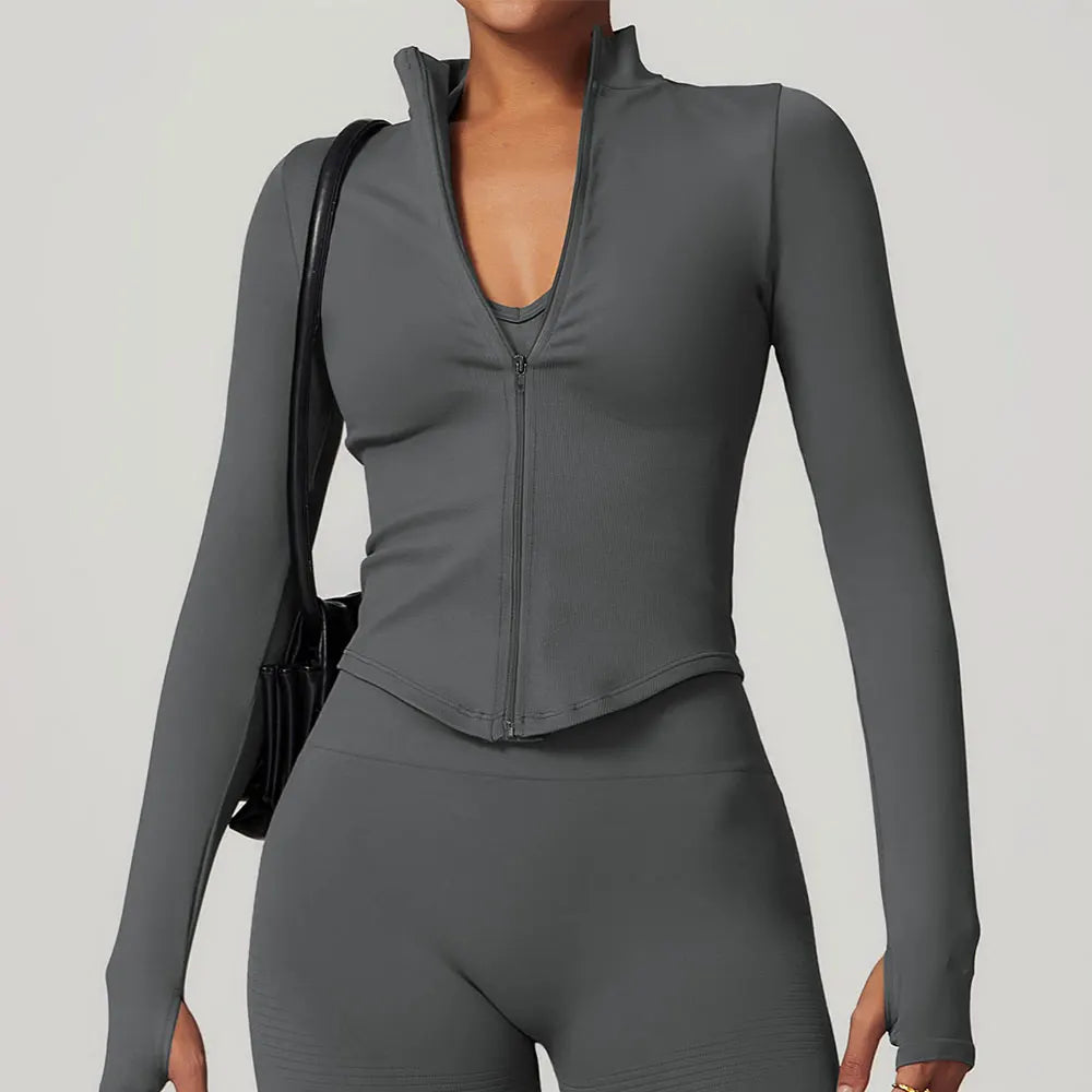 New Women Seamless Zipper Jacket Yoga Long Sleeved Gym Top Yoga Push Up Jacket Fitness Running Workout Sport Coat Women's Shirts