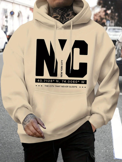 Men's autumn and winter casual fashion loose and comfortable letter print long sleeved hooded sweatshirt warm pullover