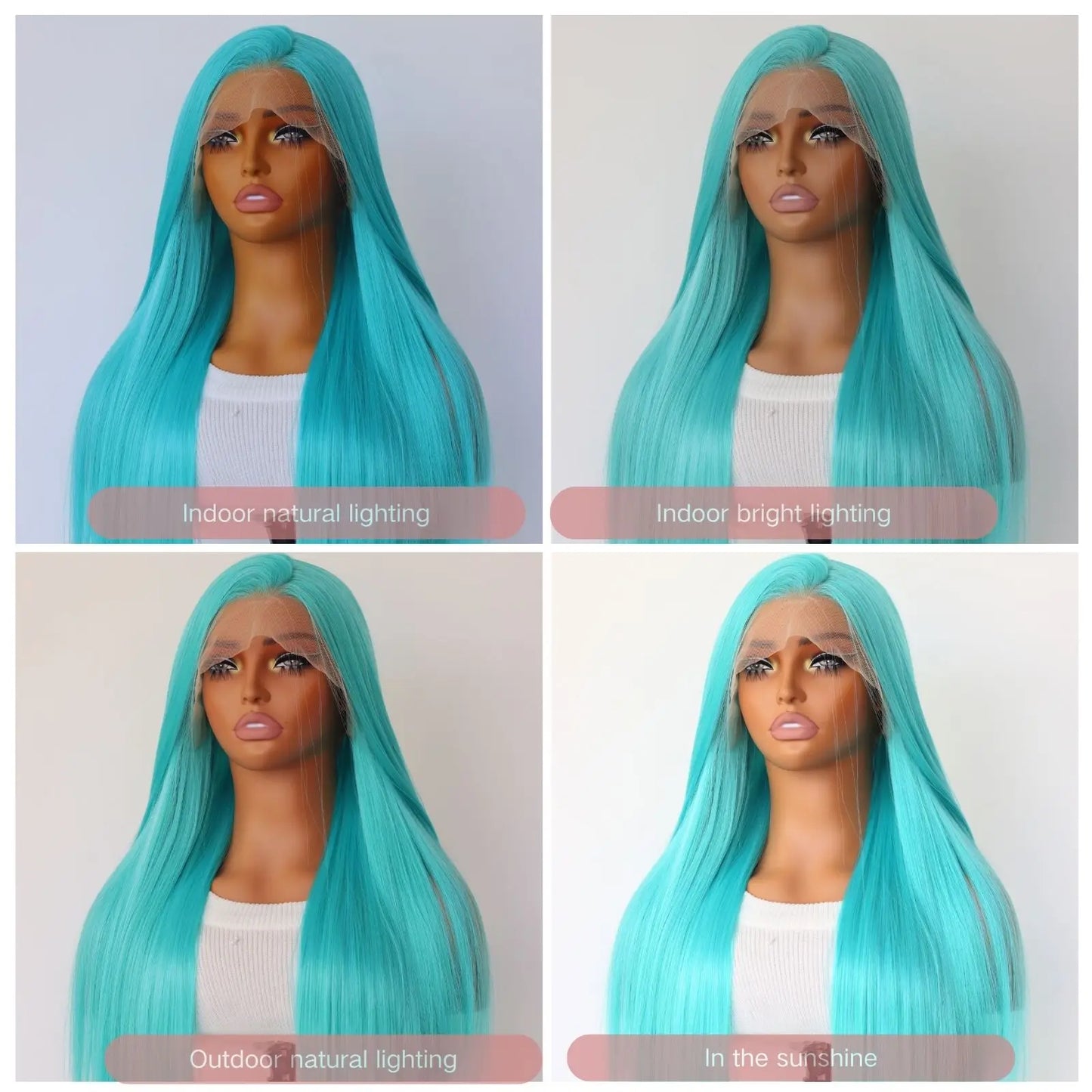 Mint Blue Color Synthetic Lace Front Wigs for Fashion Women 24 Inch Long Silky Straight Hair Mint Green Wig 13x4 HD Lace Front W