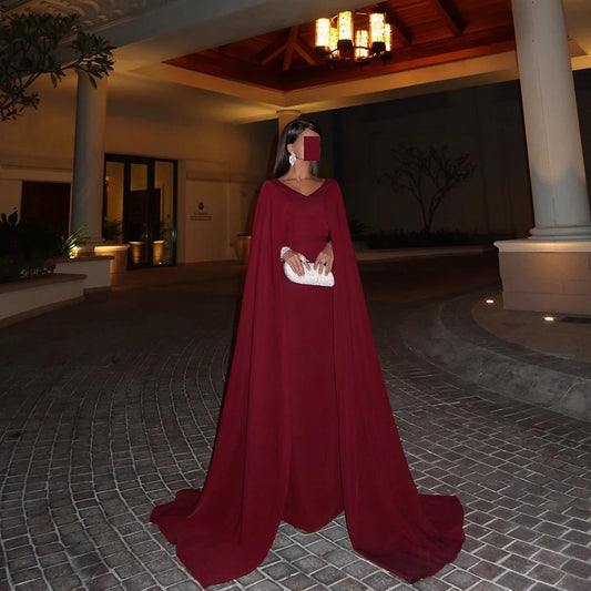 Customized Straight Mermaid Prom Dresses Floor-Length V-Neck Full Sleeve Evening Gown Simple Draped Fashion Backless Party Gown