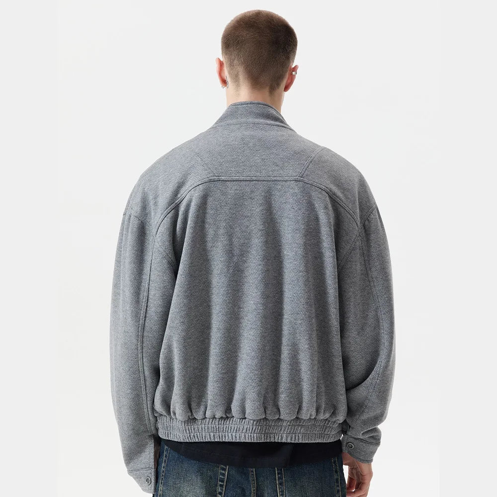 Autumn Winter Woolen Bomber Jacket Men Stand Collar Vintage Fashion Loose Casual Short Cargo Jacket Korean Streetwear Coat