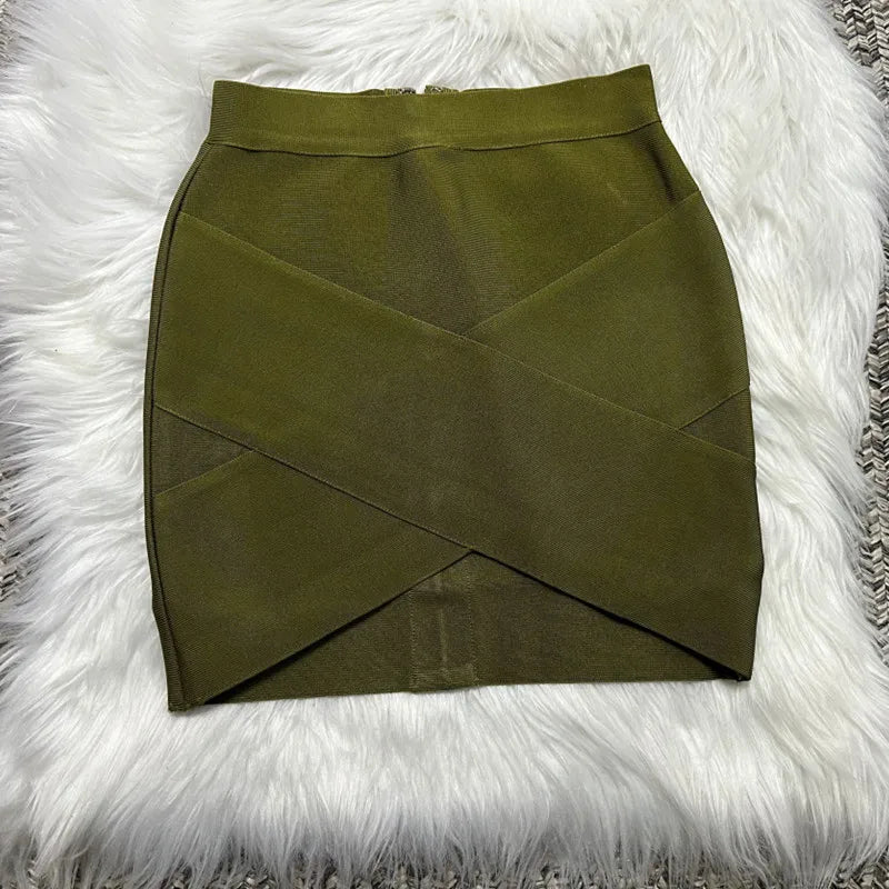 Ladies High Quality Rayon Black Thick Rayon Pencil Bandage Skirt Cute Mini Skirt