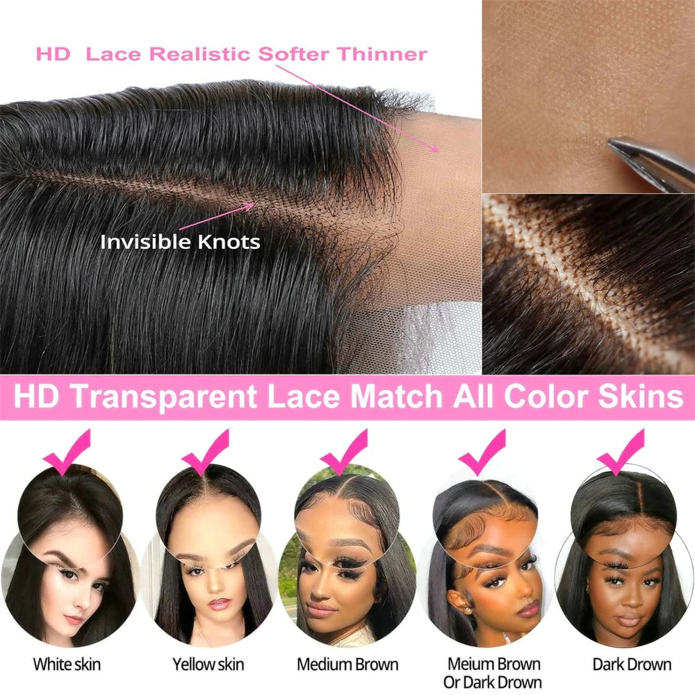 13x4 HD Transparent Bone Straight Lace Front Human Hair Wigs Brazilian Frontal Wigs For Women 30 34 Inches 180 Density