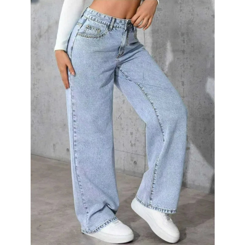 Women Wide Leg Straight Leg Denim Jeans Y2K Autumn Winter 2025/2026 Korean Style Retro Loose Pant Fashion High Street Versatile Jeans