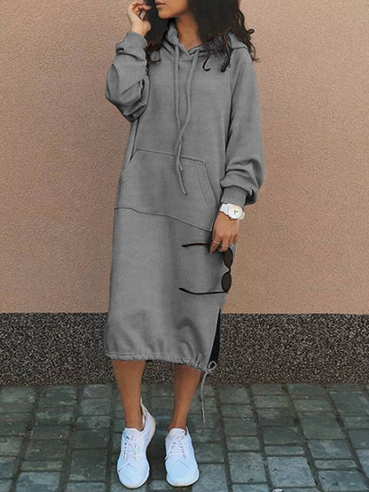 2023 Autumn and Winter Fashion New Women's Sweater Robe Large Hooded Elegant Pocket Split Warm Hoodie Long Dress
