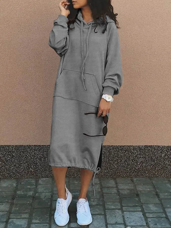 2023 Autumn and Winter Fashion New Women's Sweater Robe Large Hooded Elegant Pocket Split Warm Hoodie Long Dress