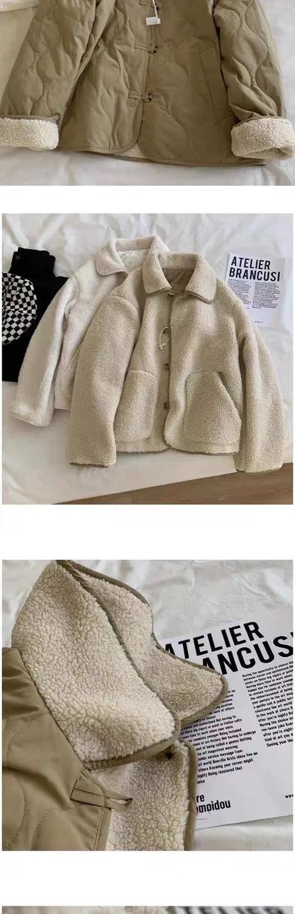 Faionable Double-Sided Wear Lamb Fur Cotton Jaet Women Winter Large Size Casual Thi Warm Cotton Coat Outerwear