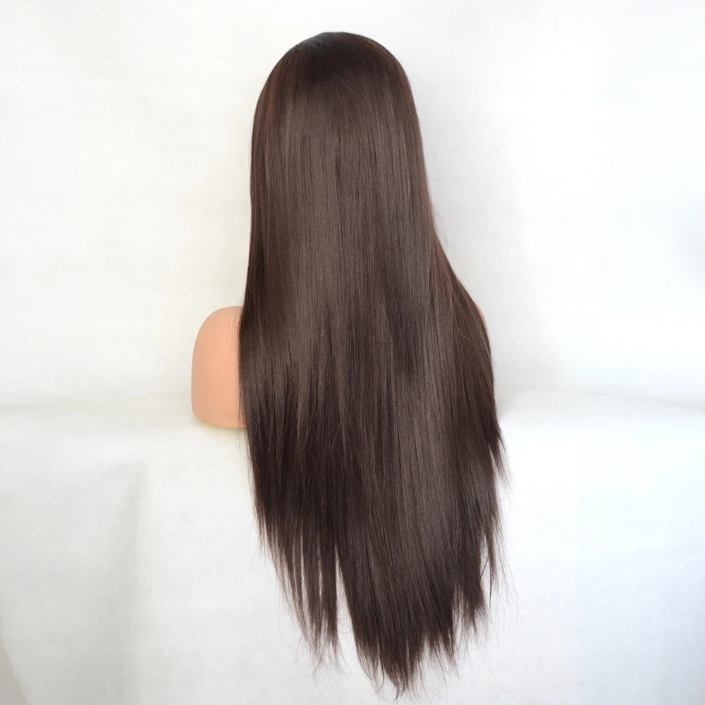 Voguequeen Platinum Blonde Synthetic Lace Front Wigs Silky Straight Heat Resistant Fiber Daily Wear For Women