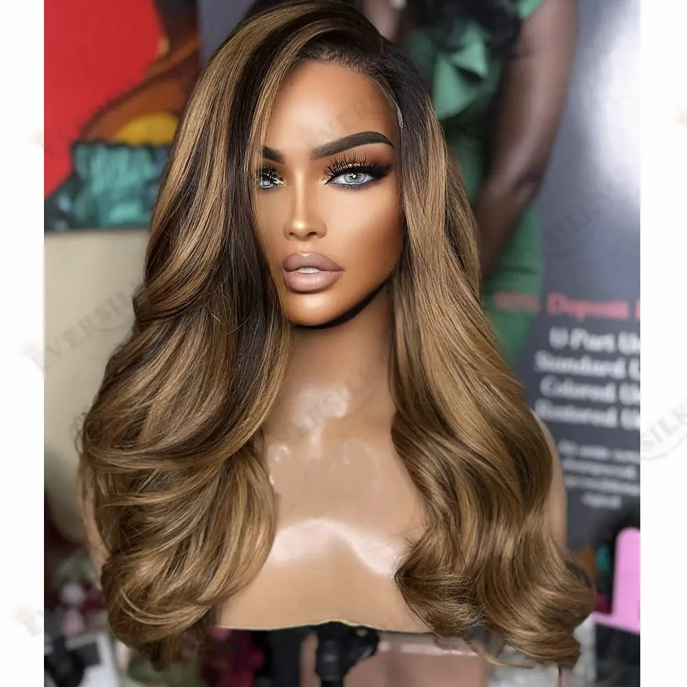 100%Human Hair Honey Brown Hightlight 13x6 Lace Front Wigs Natural Hairline Black Women Glueless 5x5 HD Lace Wigs Full Lace Wigs