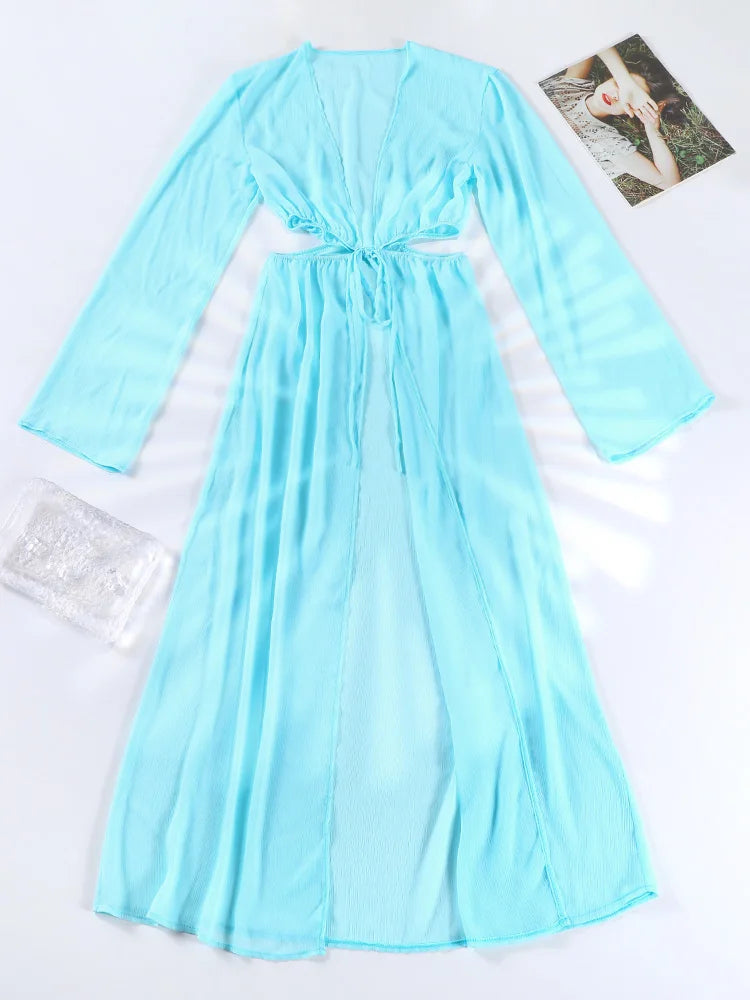 Miyouj Sexy Bathwear Summer Bandage Beach Wrap 2025 Swimsuit Hollow Out Cover Up Solid Color Bathsuit Sexy Swimsuits Women Dress