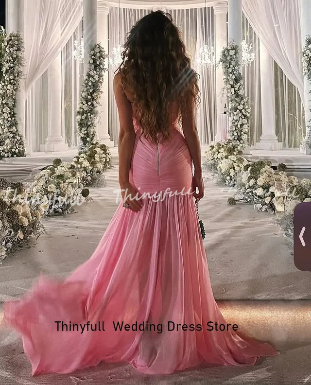Thinyfull Chiffon Mermaid 2026 Prom Dress Sleeveless Sweetheart Ruched Evening Dress Long Formal Gown Robe De Soirée Customized
