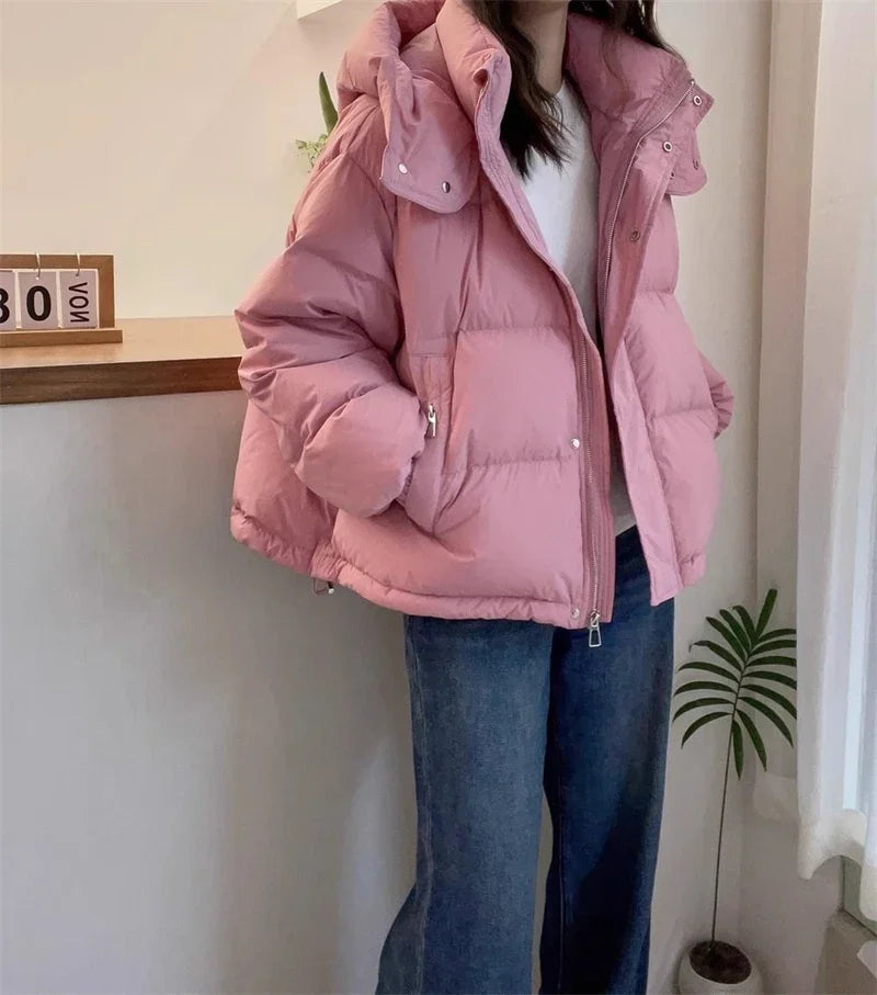 Women Korean Cotton Parkas Hooded Winter Oversize Coat Thick Warm Loose Puffer Jacket Female Solid Fashion Zipper Outwear
