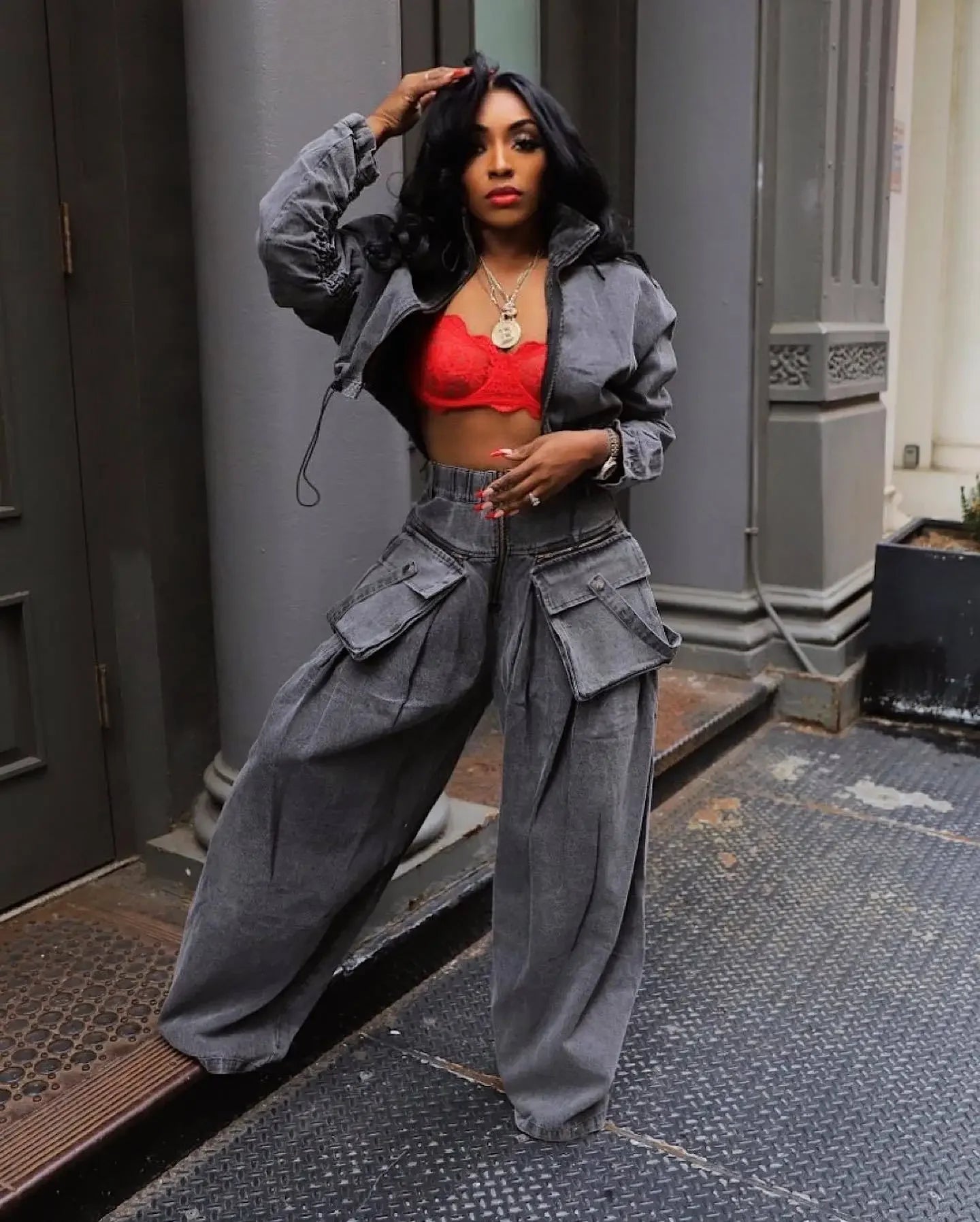 Denim Two Piece Sets Women Coat Jacket Wide Leg Pants Jeans Suits Matching Sets Trousers Outfits 2025/2026 Y2k Streetwear Party