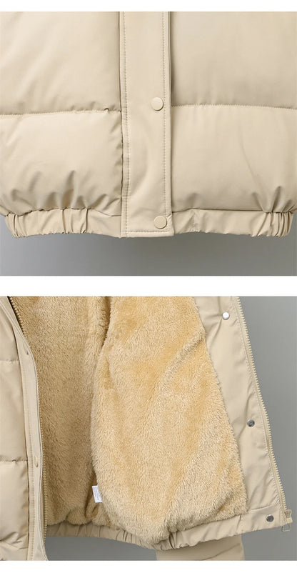 Winter Short Parkas Women's Cotton-padded Clothes Add Velvet Thicken Outerwear Fur Collar Removable Hooded Coats Warm Jackets