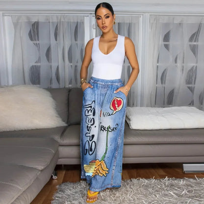 KEXU Women's Tie Dye Printed Wide Leg Casual Loose Long Pants Streetwear