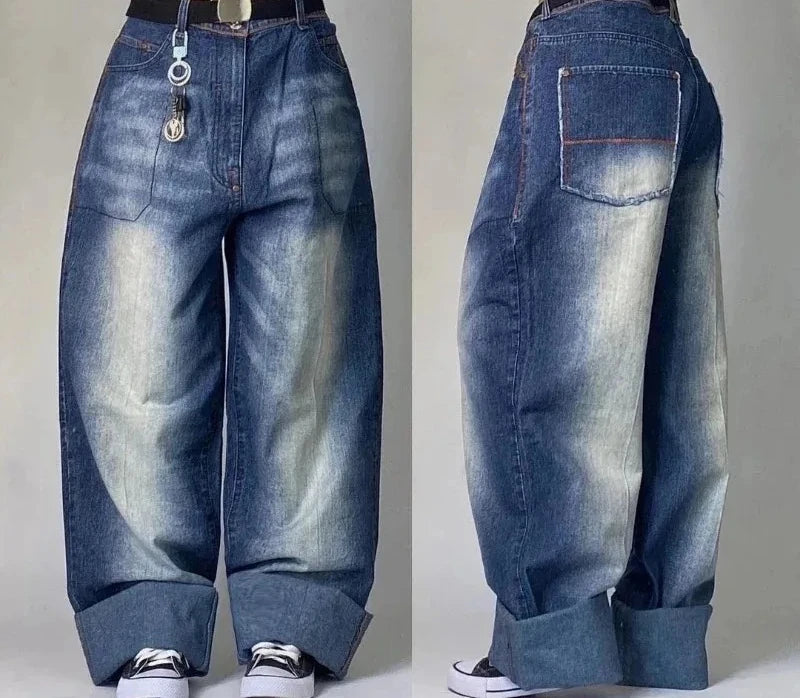 Street Vintage Jeans New Y2K Harajuku Wash Blue Multiple pockets Baggy Jeans Denim Pants Mens Womens High Waist Wide Trousers