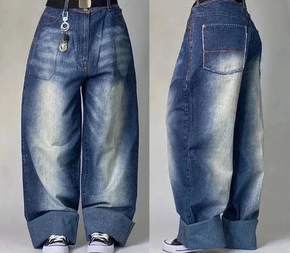 Street Vintage Jeans New Y2K Harajuku Wash Blue Multiple pockets Baggy Jeans Denim Pants Mens Womens High Waist Wide Trousers