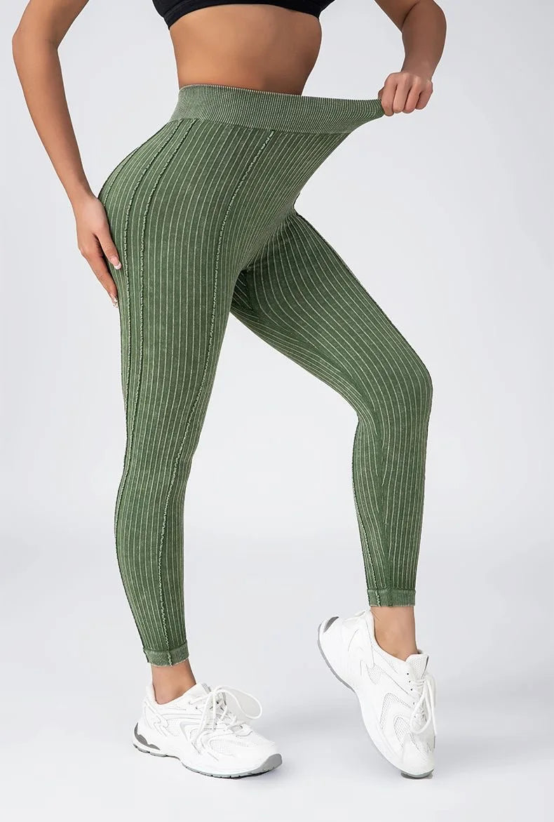 Women Striped Leggings V Back Fashion Gym Outdoor Fitness Athletic Workout Elastic Leggins Yoga Pants Sports Training Tights