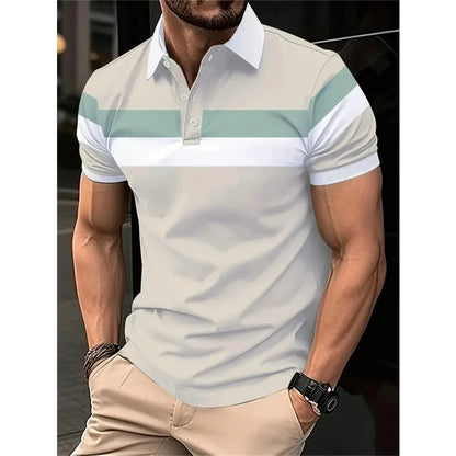 3D Print Striped Color Block Polo Shirt For Men Colorful Pattern T-Shirt Summer Casual Lapel Tops Loose Short Sleeve Street Tees