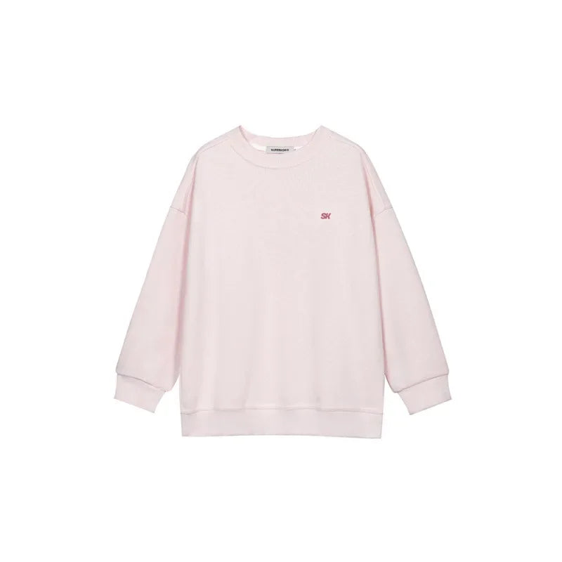 Light Pink Lettered Oversized Shoulder Sweatshirt Women's Full Sleeve round Neck Spring Autumn New Style Comfortable Casual Top