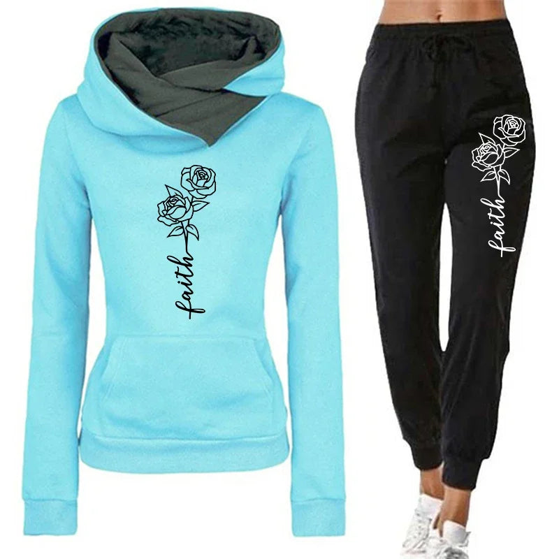 Womens Tracksuit Casual Hooded Sweatshirts Suits Flower Printing Jogging Sweatpants 2 Pcs Set Woman Clothing Sports Outfits 2026