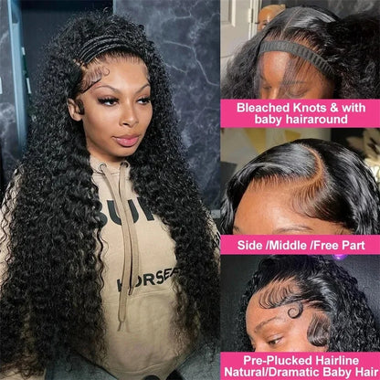 Deep Wave Lace Frontal Wig 13x4 13x6 Transparent Lace Frontal Wig Pre Plucked Remy 34 Inch Deep Curly Lace Front Human Hair Wigs