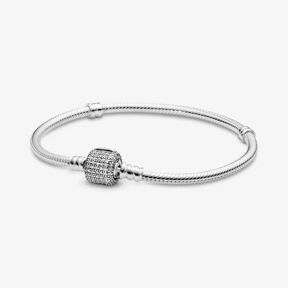 Hot Sale 925% sterling silver original heart-shaped square round clasp snake chain charming bracelet fien jewelry for women