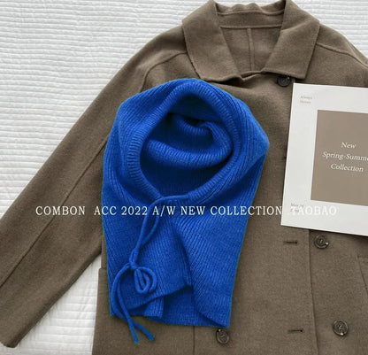 Knitted Hooded Caps Winter Balaclava Hats Women Korean Style Outdoor Warmer Drawstring Hats One-piece Neck Collar Beanies Cap