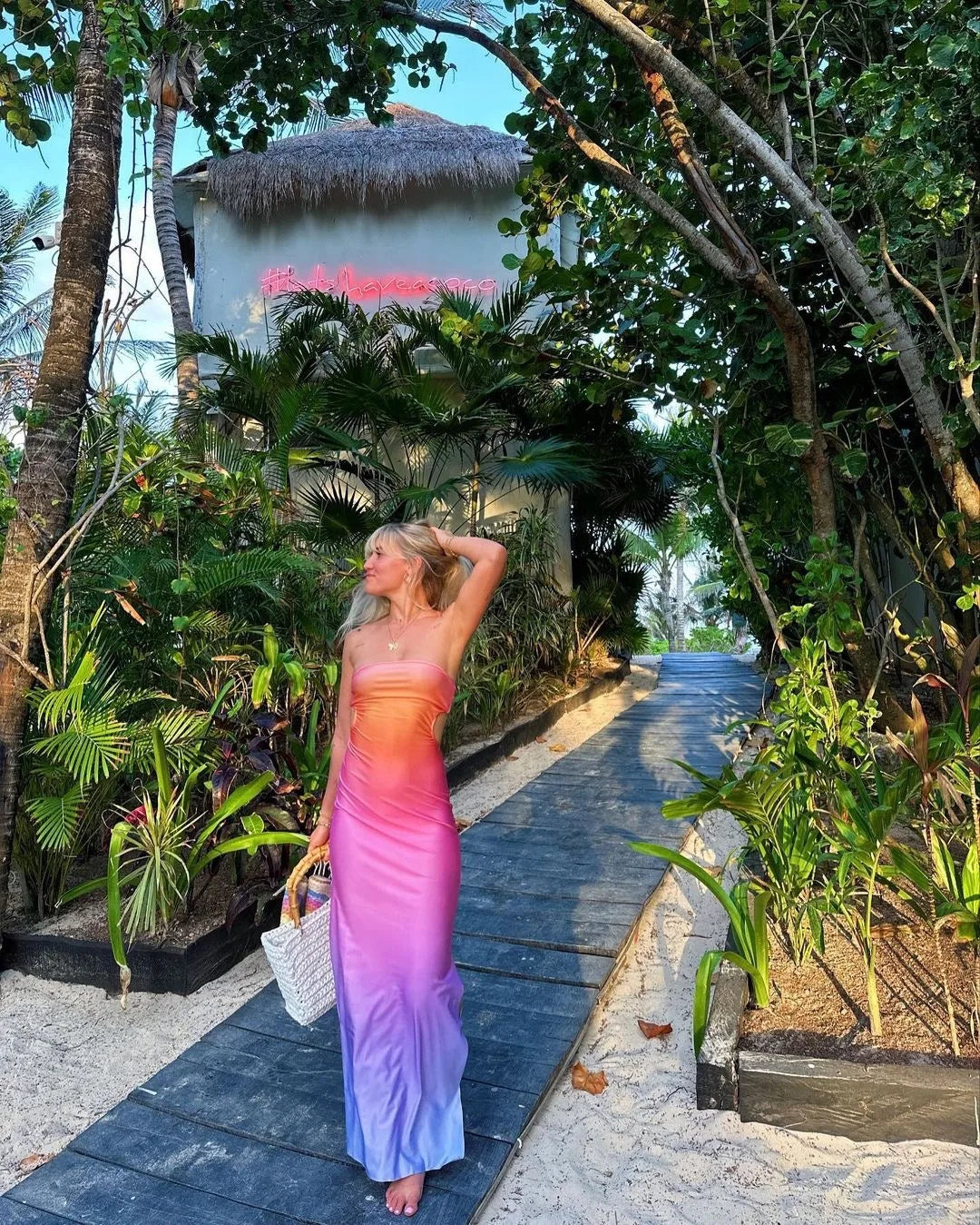 Summer dress Casual sexy gradient color print skirt with chest and waist