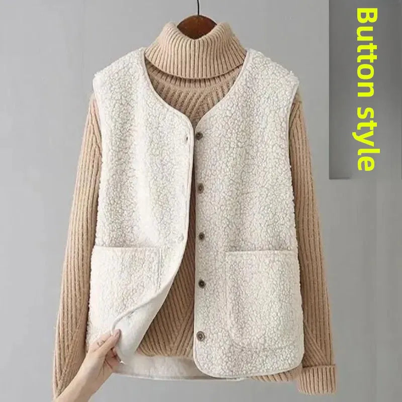 Fashionable Integrated Women's Vest Double Layer Flocking Vest Autumn/Winter Style Jacket Crew Neck Design For All Seasons