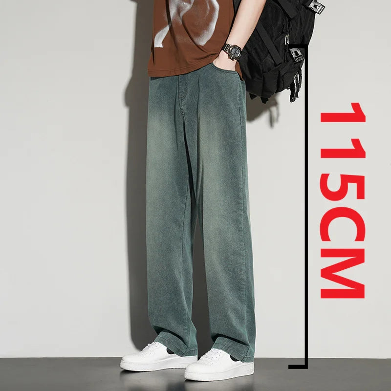 2025ss Autumn 190cm Big Tall Men Stretch Pants Extra Long Length 115cm Pants Large Size Straight-leg Jeans Sports Leisure Clothi