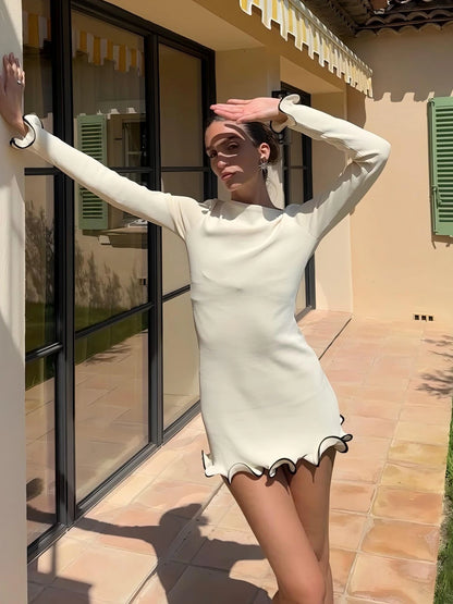 Dulzura O-Neck Long Sleeves Ruffles Patchwork Bodycon Mini Dress Sexy Elegant Outfit Party Club Streetwear Autumn Winter Clothes