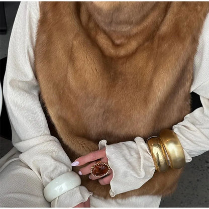 Solid Faux Fur Vest Crop Top Women Fashion Turtleneck Fluffy Short Tank Tops 2025 Winter Female Elegant Sleeveless Jacket Coat