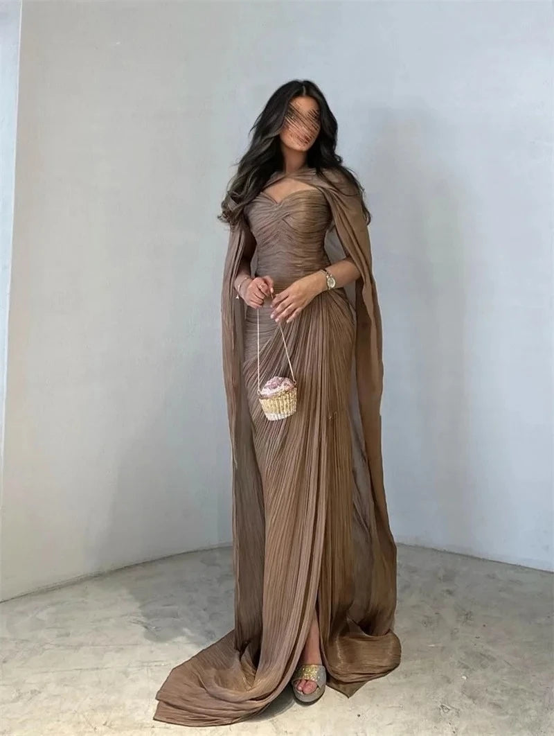 Elegant Pleated Evening Dress Mermaid Side Split Shiny Women Prom Formal Gowns Floor Length Simple Party Dresses Customized