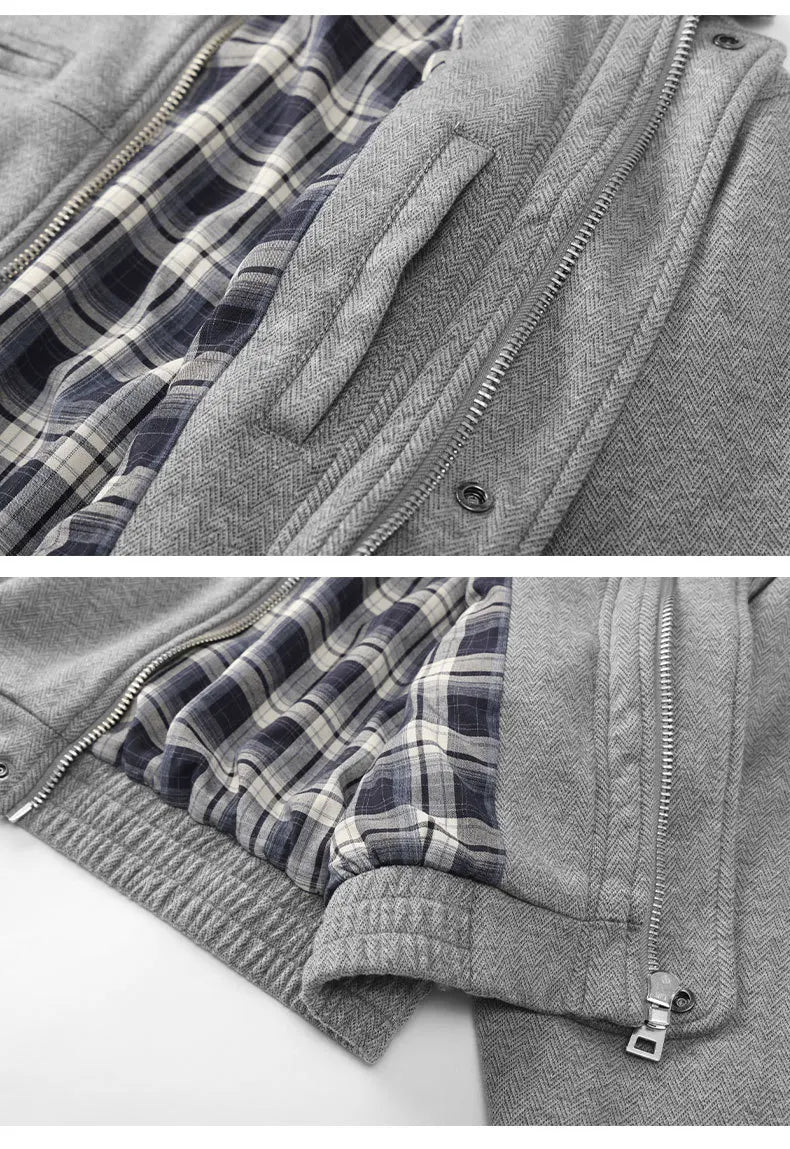 Autumn Winter Woolen Bomber Jacket Men Stand Collar Vintage Fashion Loose Casual Short Cargo Jacket Korean Streetwear Coat