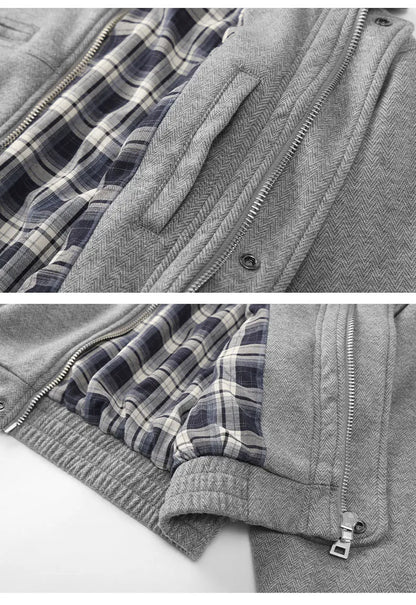 Autumn Winter Woolen Bomber Jacket Men Stand Collar Vintage Fashion Loose Casual Short Cargo Jacket Korean Streetwear Coat