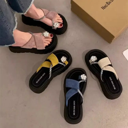 Diamond toe thick soled slippers for women's summer shoes, new height increasing design, paired with skirts and women's sandals