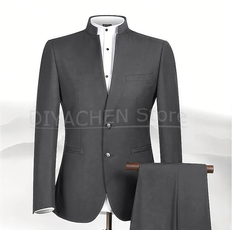 2025 New Style Men Chinese Tunic Collar Bridegroom Suit Formal Wear Dress Slim Fit Mens Suits Groom Wedding Blazer Costume Homme