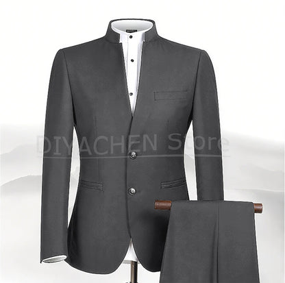 2025 New Style Men Chinese Tunic Collar Bridegroom Suit Formal Wear Dress Slim Fit Mens Suits Groom Wedding Blazer Costume Homme