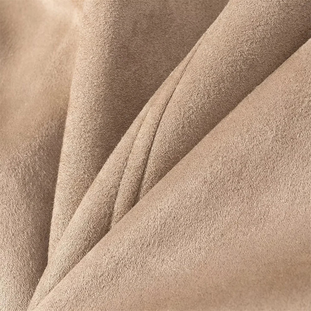 New autumn and winter women's casual loose suede texture effect hooded long sleeved solid color pilot jacket jacket