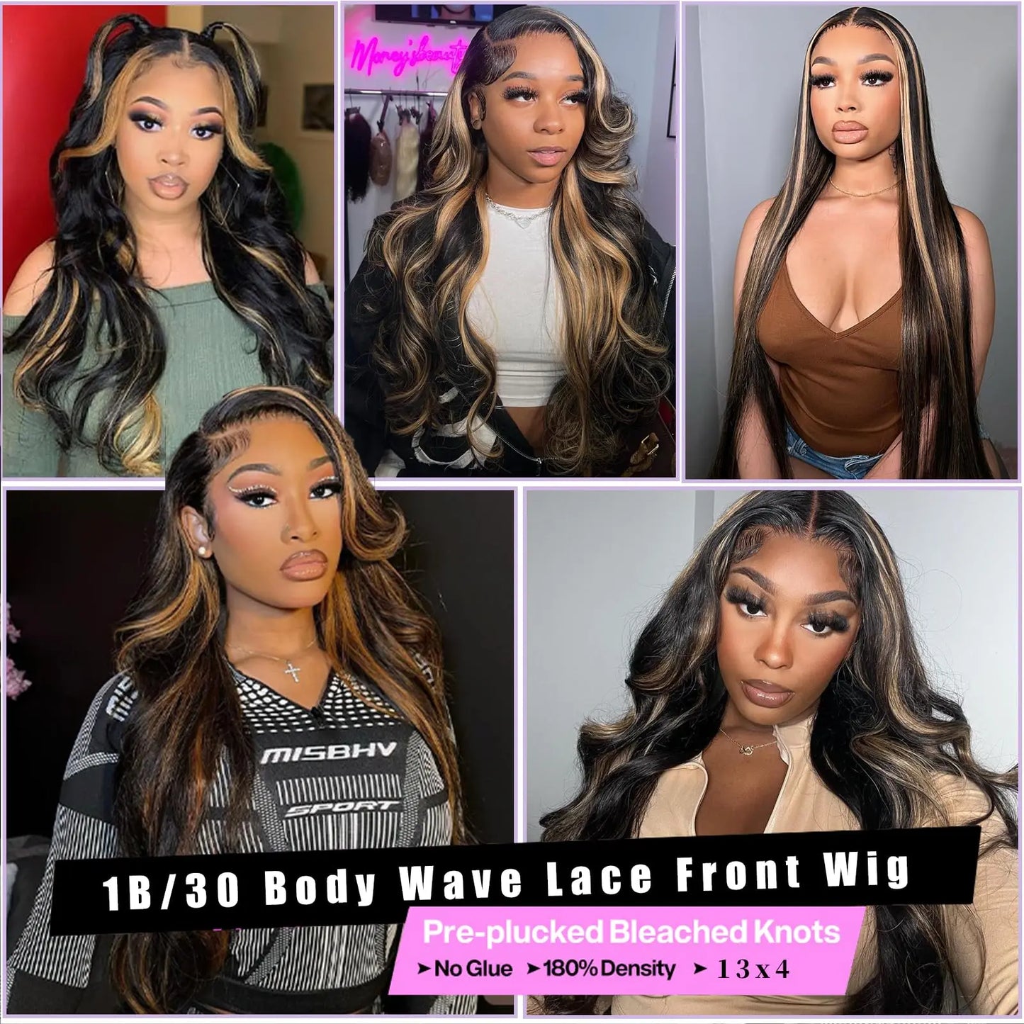 1B/30 Body Wave Highlight Wig Human Hair 30 Inch 13x4 HD Lace Frontal Wig 200 Density Natural Brazilian Hair Wig For Black Women