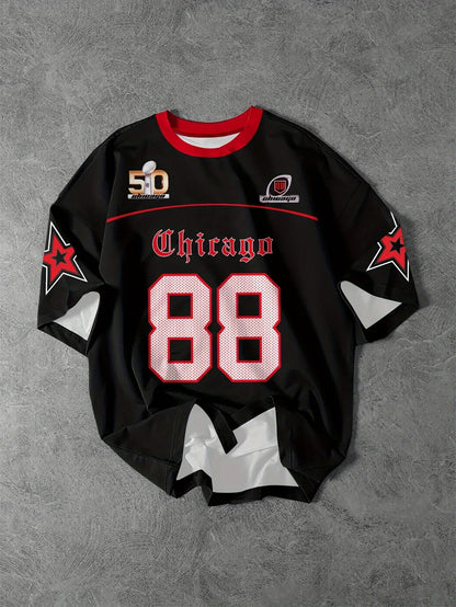 Men's Casual Crew Neck T-Shirt Chicago Alphabet Printed Pattern Polyester Pullover For Summer Daily Outdoor Street Wear Clothing