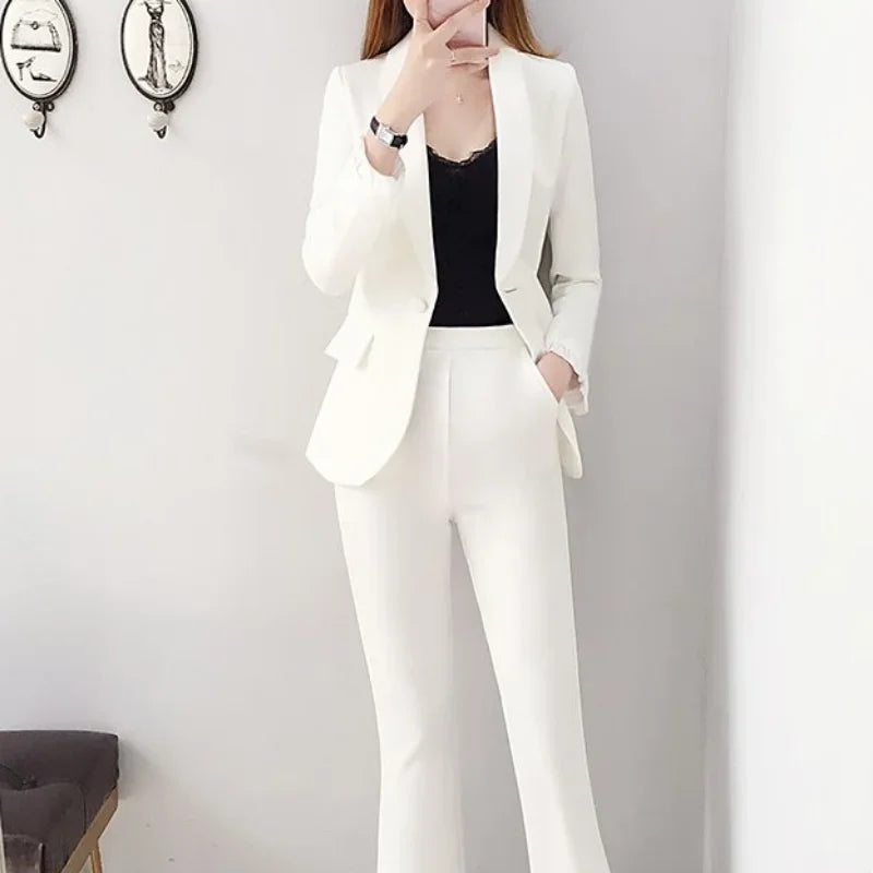 Blazer and White Trouser Suit Professional Womens 2 Pant Sets Two Piece Set Pants for Women Business Wear To Work Outfit Formal