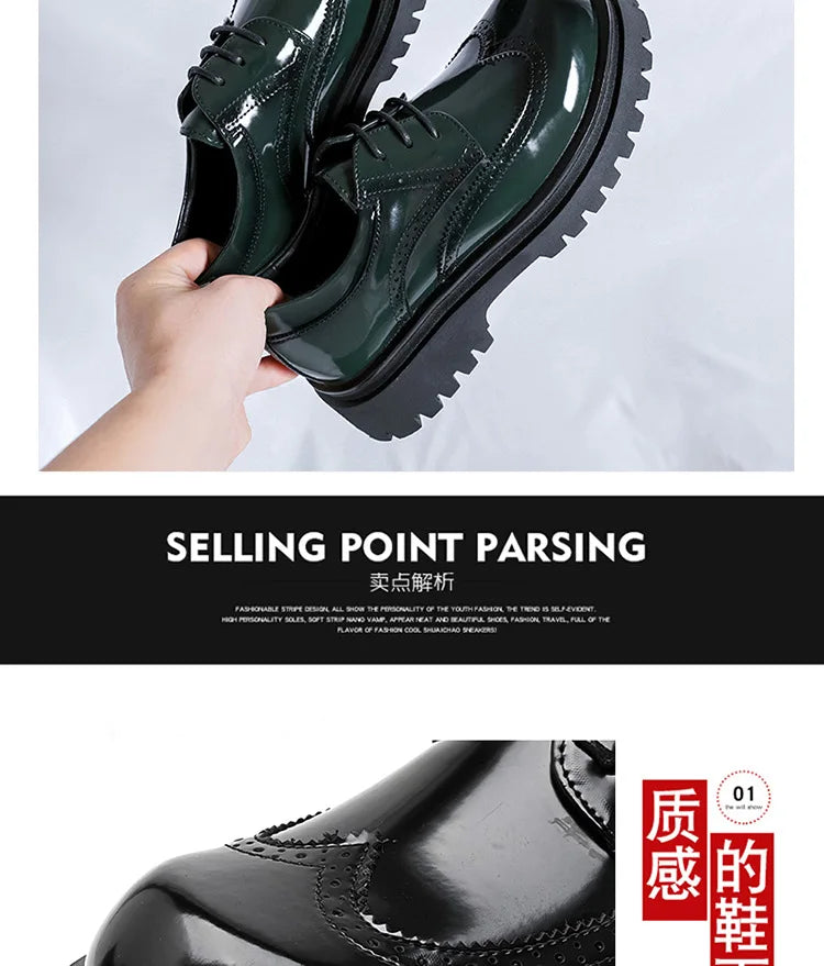 Brand Man Shoes Formal Green Glossy Leather Shoes for Men Lace Up Oxfords for Male Wedding Party Office Business Casual Shoe Men